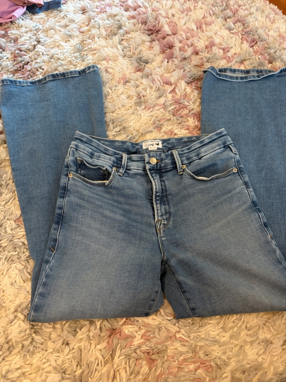 Good American Light Blue High-Rise dolly flare Jeans